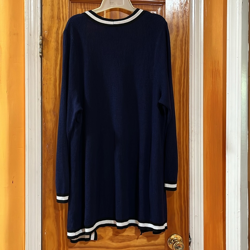 Torrid Colorblock Navy Blue Open Front Long Line Cardigan Sweater Size 3 - Picture 10 of 14
